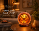 Handcrafted Tree of Life Himalayan Pink Salt Lamp – Natural Crystal Night Light with Wooden Base | Glowberryy - Image 3
