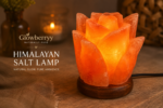 Handcrafted Flower Himalayan Pink Salt Lamp – Natural Crystal Night Light with Wooden Base | Glowberryy