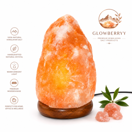 Premium Himalayan Pink Salt Lamp – Natural Crystal Rock Lamp with Wooden Base | Glowberryy